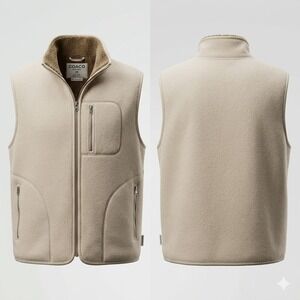 Coaco New York Mens Fleece Vest M Beige Sherpa Lined Full Zip Gorpcore OldMoney